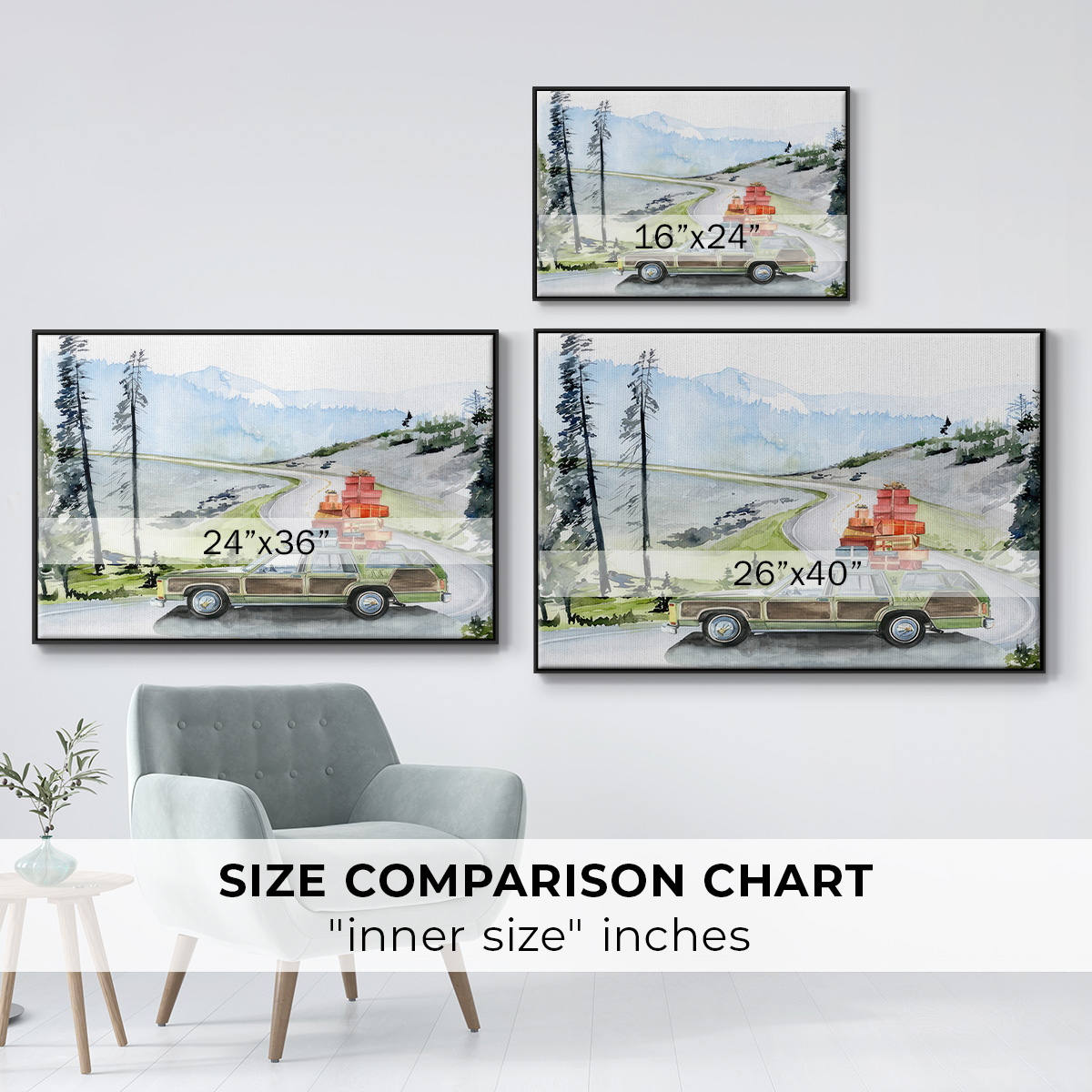 Holiday Vacation II - Framed Gallery Wrapped Holiday Canvas - 27 x 41 - Black Frame