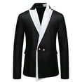thumbnail image 2 of Kakii Men's Notch Lapel Blazer with Black Satin Contrast, Single Breasted Two-Button Slim Fit Business Suit Jacket, Modern Formal Coat, 2 of 9