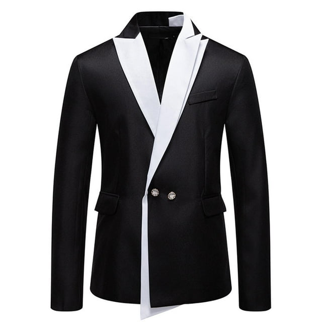 Men's Fashion Solid Color Long Sleeve Lapel Double Buckle Business Slim Suit Jacket