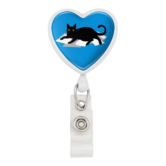 Black Cat Lying on Papers Heart Lanyard Retractable Reel Badge ID Card Holder