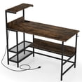 thumbnail image 6 of Costway 48” Computer Desk with Power Outlets, Storage Shelves, Headphone Hook for Gaming Rustic Brown, 6 of 11
