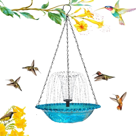 2026 New Solar Cascade Hanging Bird Bath Fountain, Outdoor Hanging Bird Bath with Solar Fountain, Large Humming Birds Baths Fountains, with Solars Pump & Glass Bowl, for Outdoor, Gardens