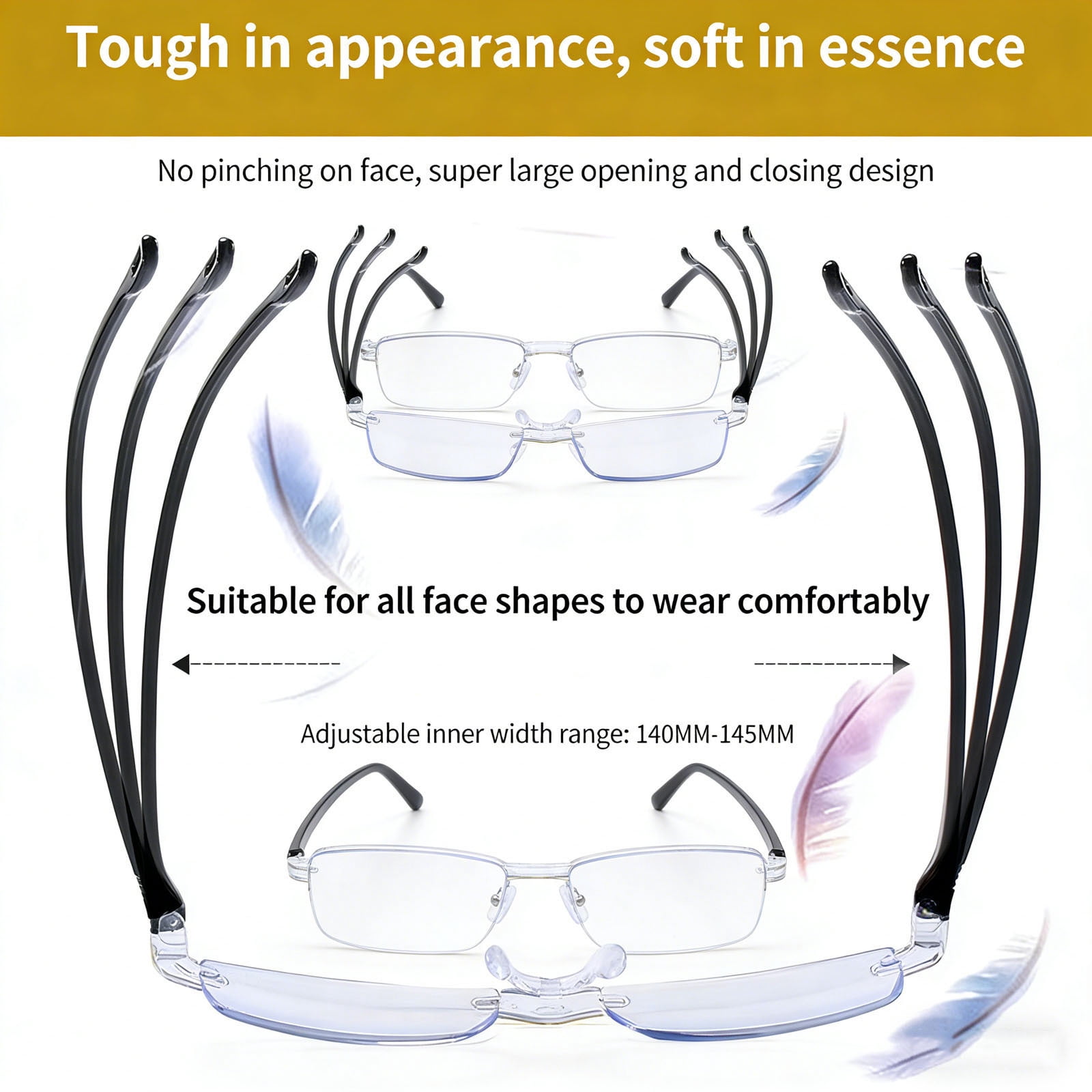 Vision Pro Blue Light Blocking Reading Glasses, Auto Focus Glasses Self Adjusting, Clarity Blue Ultra-Light Frameless Eyeglasses for Men Women