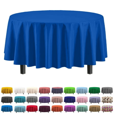 

Crown Display 12 Pack Premium Plastic Disposable 84 inch Round Tablecloth Blue Round Table Covers