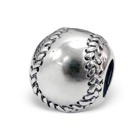 .925 Sterling Silver "Baseball" Charm Spacer Bead for Snake Chain Charm Bracelet