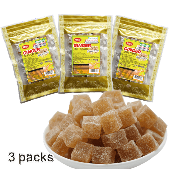 Ginger Snacks Candy Soft, Chewy Gummy Variety Individual Wrapped Packs , Soothing the stomach Candy Jelly Resealable 2.12oz/Bag(3 Bags),Perfect Treat for Halloween Parties,Christmas Candy,Sprinkles