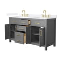 thumbnail image 2 of Beckett 60" Dark Gray Double Vanity & White Quartz Top (3-Hole) & Gold Trim, 2 of 5