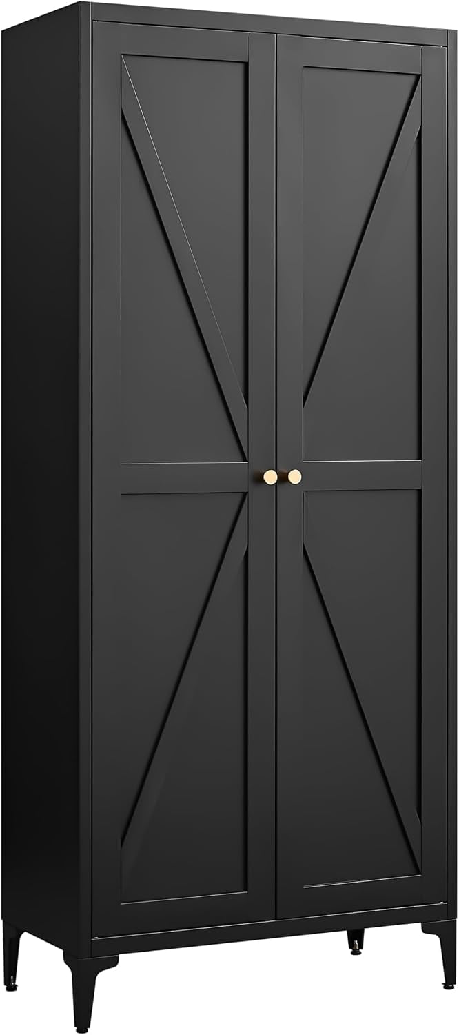 Howcool 65" 2-Door Steel Storage Cabinet with Adjustable Shelves for Kitchen Living Room Office, Black