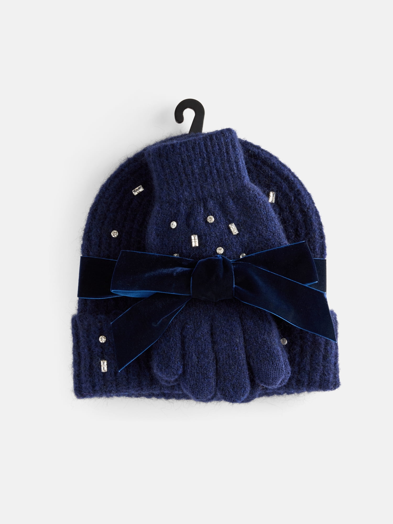 Free Assembly Women's Beanie Glove Set, Navy
