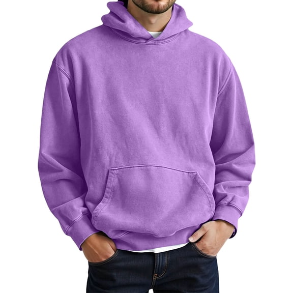 XIAOCHA Men's Solid Purple Print Hoodie Relaxed Fit Casual Fall Daily Long Sleeve Hooded Sweatshirts