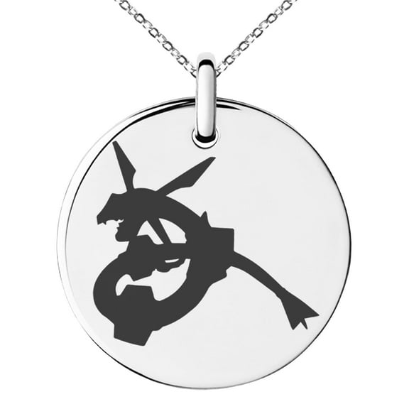 Tioneer Stainless Steel 3rd Gen Rayquaza Pokémon Engraved Small Medallion Circle Charm Pendant Necklace