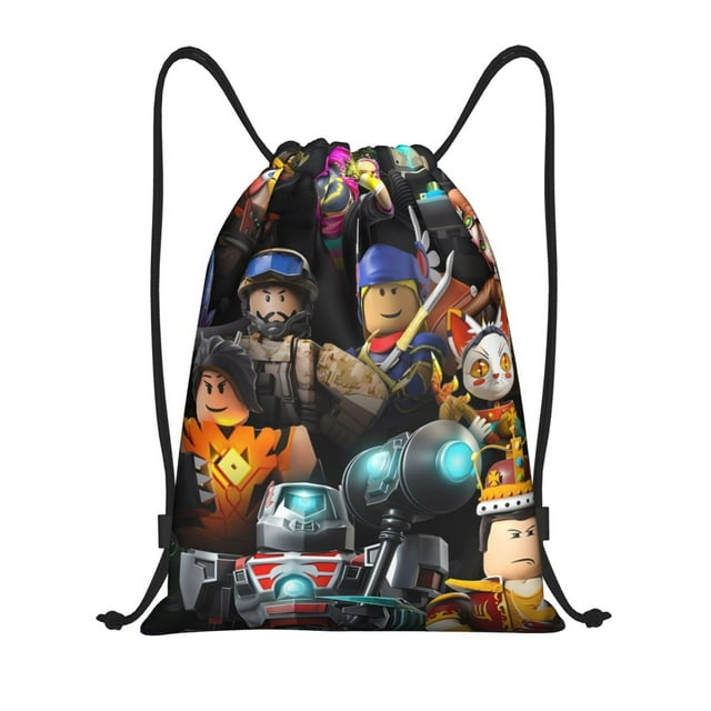 Zufioo Sac de Sport Imprimé Roblox Sac de Gym à Ficelles Lavable en Machine Sac à Dos à Ficelles Robuste pour Hommes Femmes-Petit