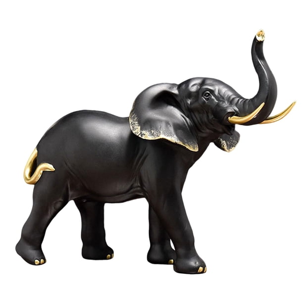 Estatua de elefante moderna para decoración del hogar, acento decorativo hecho a mano. cabeza negra arriba