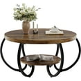 thumbnail image 1 of Table Basse Ronde, Table Basse à 2 Niveaux pour Salon, Tables Centrales d'Accent en Bois Circulaires avec Rangement Ouvert Design Industriel, 1 of 1
