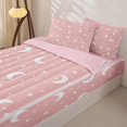 thumbnail image 3 of Manfei Cartoon Moon Stars Zipper Full Size Comforter Sets with Fitted Sheet and 2 Pillowcases,Cute Space Theme Zipper Bedding Set,Pink White,Pink Reversible,4pcs, 3 of 8