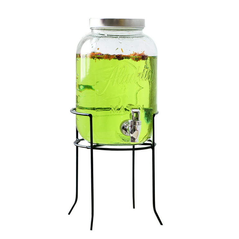 4L Glass Vintage Beverage Drinks Dispenser on Metal Stand Cocktail Jar with  Tap
