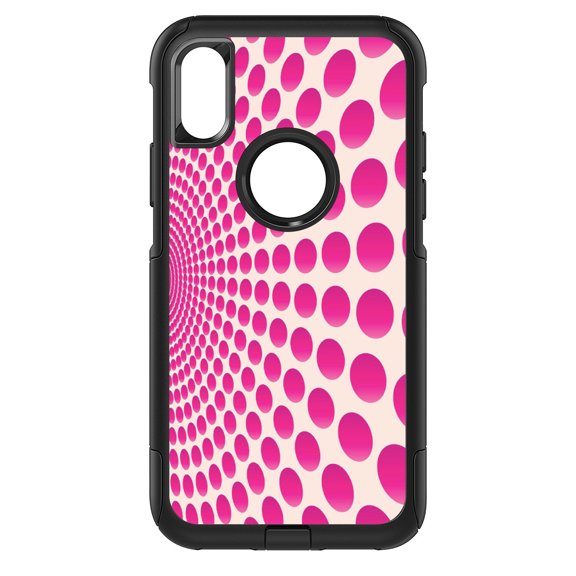 DistinctInk Custom SKIN / DECAL compatible with OtterBox Commuter for iPhone XR (6.1" Screen) - Hot Pink Polka Dots Swirl