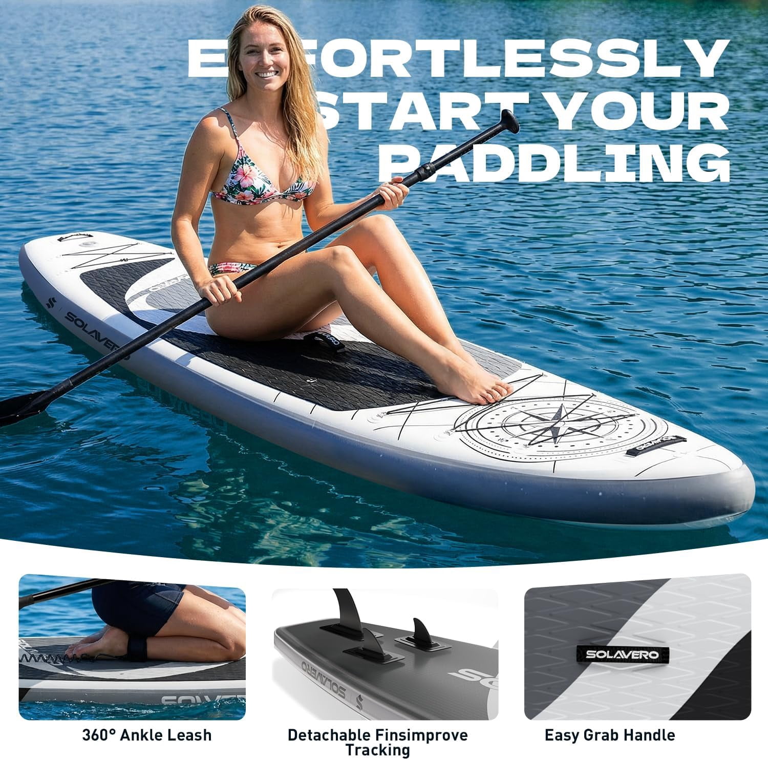 SOLAVERO 11'x35" Inflatable Paddle Stand Up Board with SUP Accessories for Adults, Ultra-Light & Non-Slip Deck Sup Paddle Board