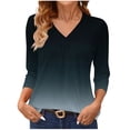 thumbnail image 2 of Womens Plus Size Tops Three Quarter Sleeve Solid-color Gradient Base V-neck Navy Summer Tops Trendy S-2XL, 2 of 6
