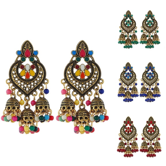 Opolski Bohemian Women Heart Bead Tassel Dangle Ear Stud Earrings Statement Jewelry Gift