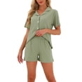 thumbnail image 1 of Conjunto de Pijamas para Mujeres INSPIRE CHIC 100% Algodón, Botones, Cuello Notch, Ropa de Dormir de Manga Corta, Trajes de 2 Piezas con Bolsillos, S Verde, 1 of 6