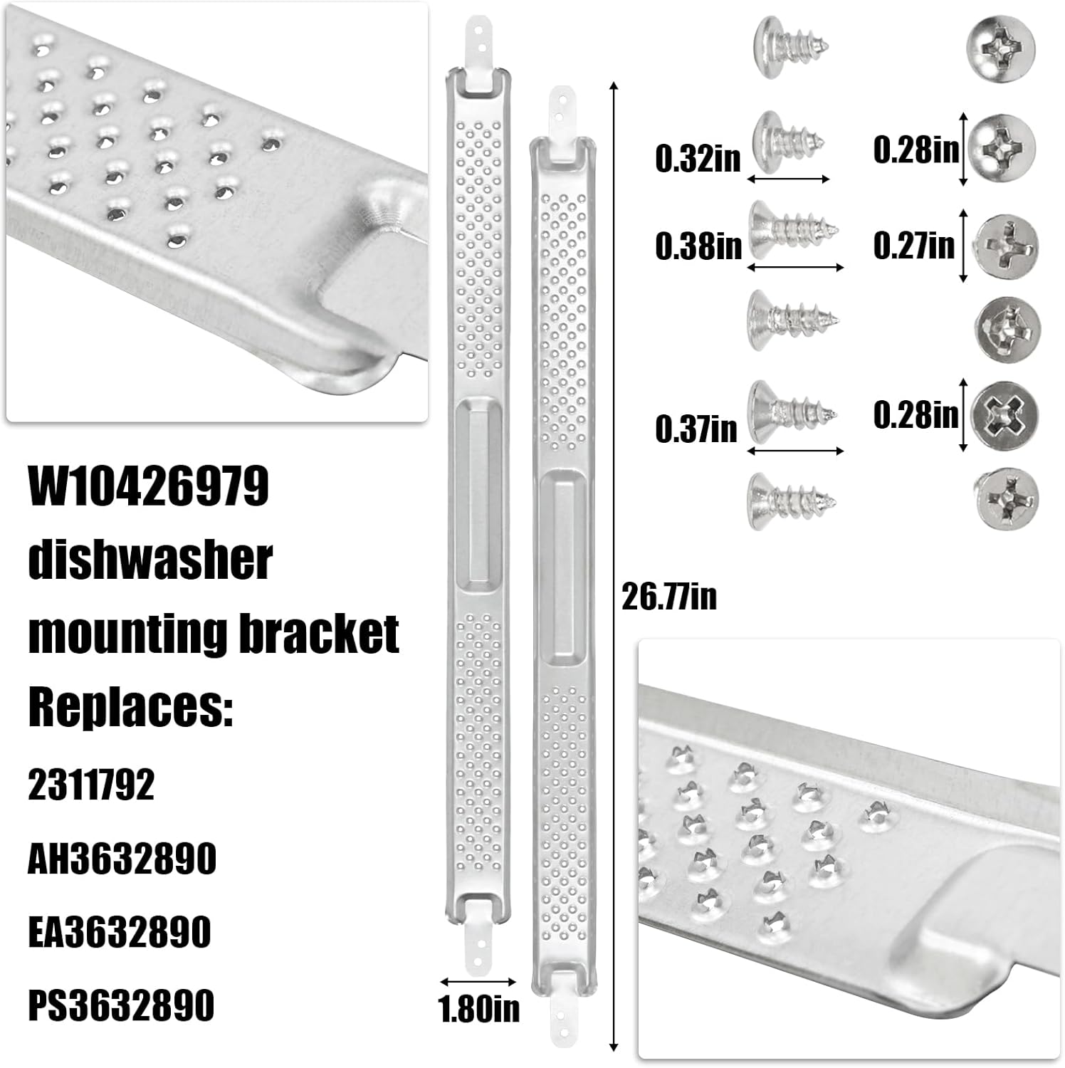W10426979 24 Inch Dishwasher Mounting Bracket Kit for Granite and Quartz Countertops Compatible with Whirlpool KitchenAid Maytag Mounting Bracket W10426979 AP5607641 AH3632890 EA3632890 PS3632890