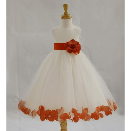 

Ekidsbridal Formal Poly Satin Rose Petals Tulle Ivory Flower Girl Dress Bridesmaid Wedding Pageant Toddler Recital Easter Communion Graduation Reception Ceremony Birthday Baptism Occasions 302T