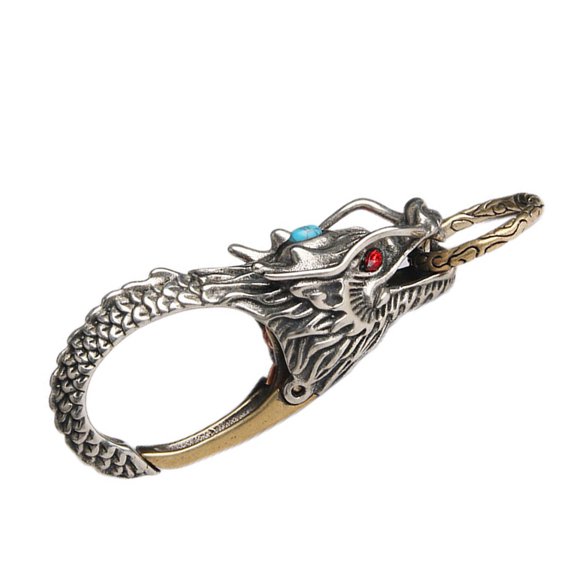 WHAMVOX 1Pc Vintage Head Dragon Key Chain Retro Style Cupronickel For Men Daily Use 6.75X2.40X1.50Cm