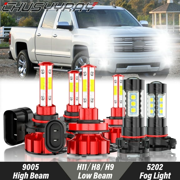 For Chevy Silverado 1500 2500 HD 2007-2015 6000K White LED Headlight   Fog Light Bulbs Kit 6Pcs