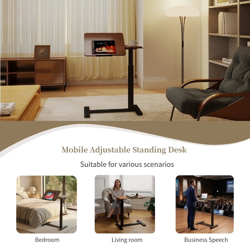 Mobile Standing Desk, Flip Top & 4 Wheels, Adjustable Laptop Table