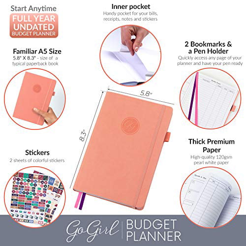 Lasts 1 Year GoGirl Budget Planner /& Monthly Bill Organizer Turquoise Expense Tracker Notebook Journal to Control Your Money Monthly Financial Book with Pockets A4-Sized Spiral-Bound Hardcover