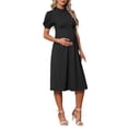 thumbnail image 4 of INSPIRE CHIC Women's Work Maternity Dresses Mock Neck Button Pleated Front Office A-Line Pregnancy Business Dress M Black, 4 of 6