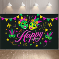 thumbnail image 6 of Colorful Mardi Gras Themed Happy Birthday Banner with Mask Feather and Star Elements Party Backdrop Decoration for Birthday Parties Photography Props and Home Decorations, 6 of 7