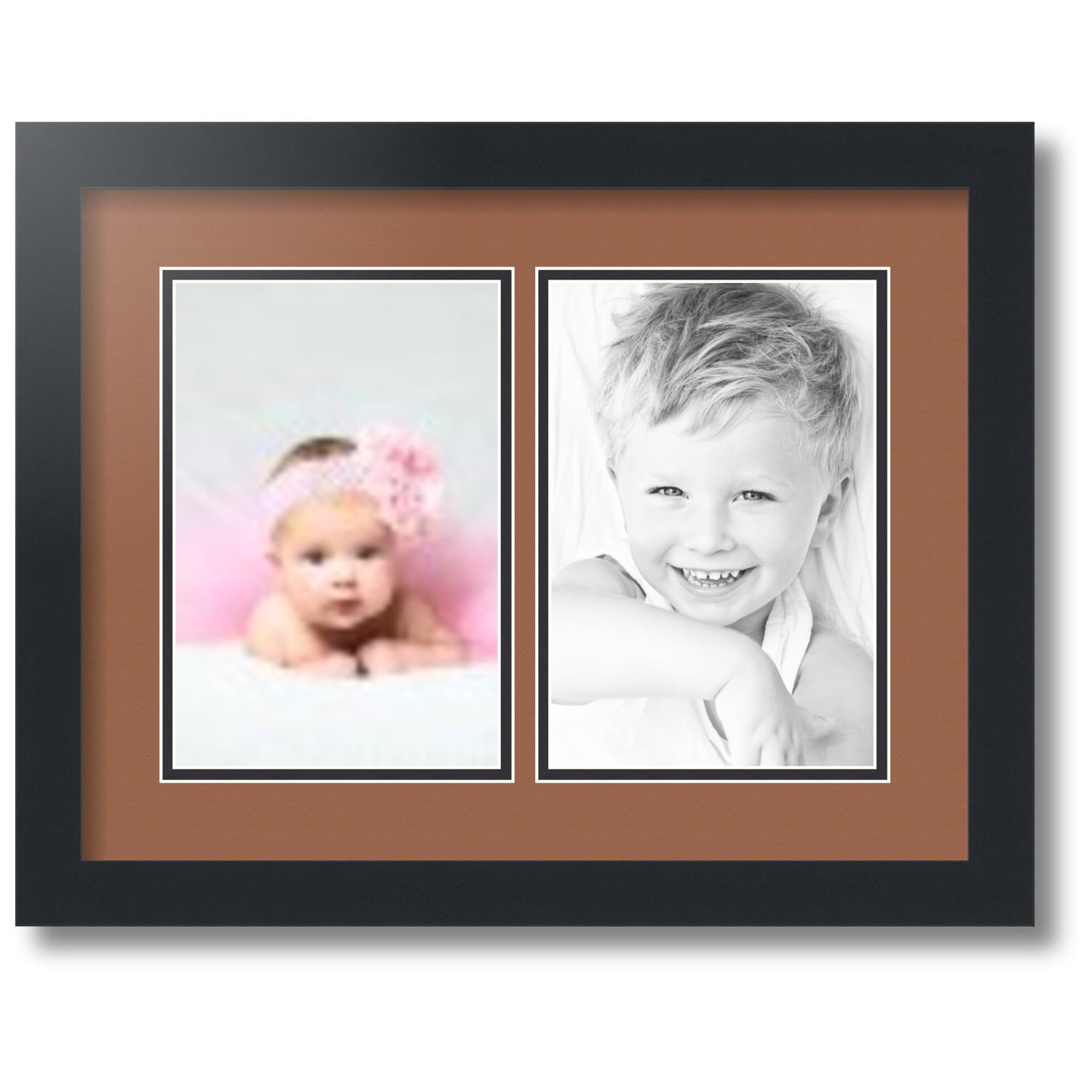 ArtToFrames Collage Photo Frame Double Mat with 2-6x9 Openings and Satin Black Frame 