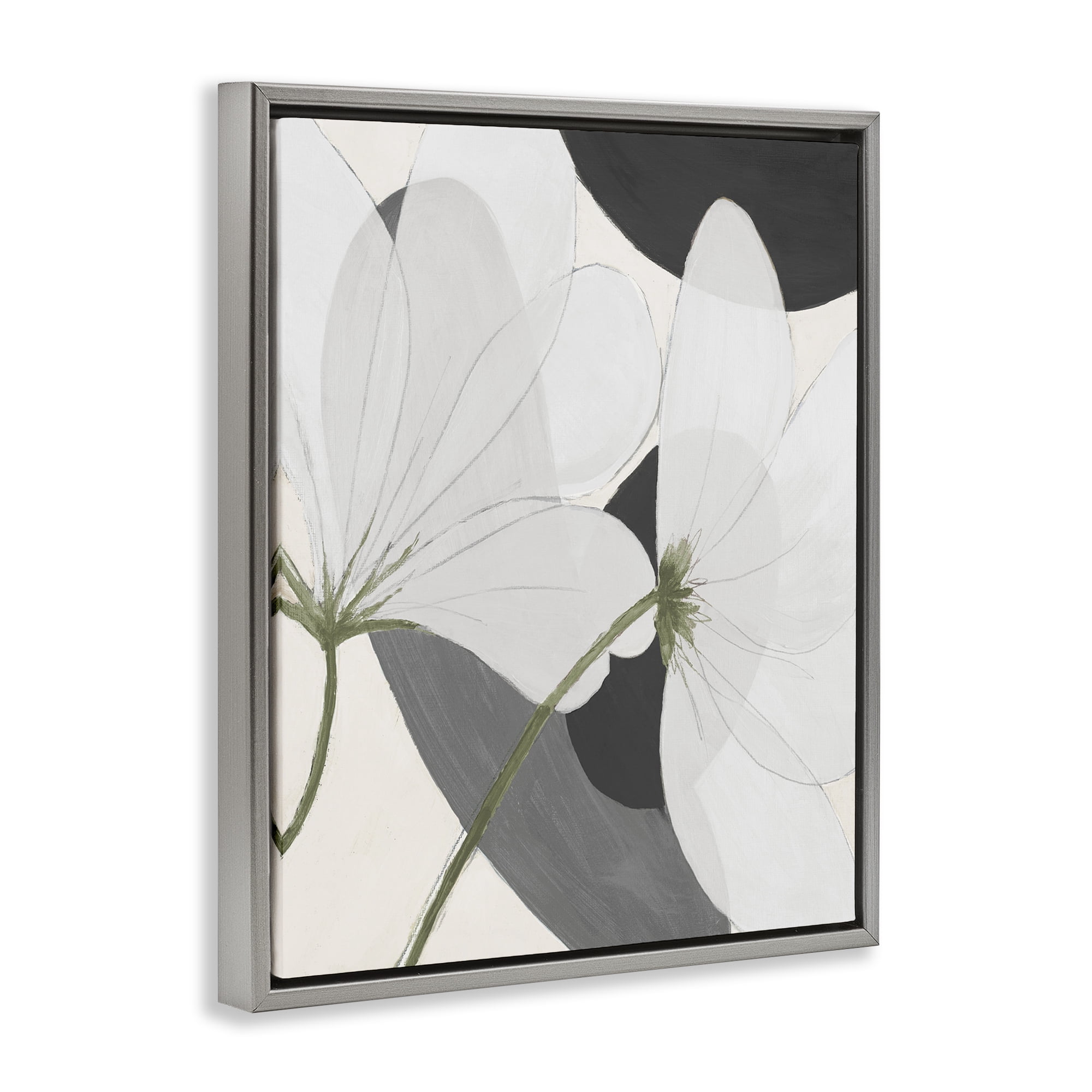 Stupell Industries Abstract Retro Florals Botanical & Floral Painting Gray Floater Framed Art Print Wall Art, 17 x 21