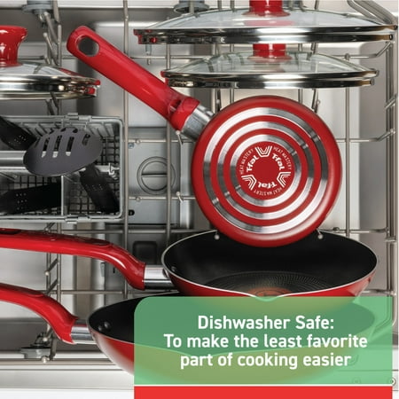 T-fal Easy Care 12-Piece Non-Stick Cookware Set, Pots and Pans, Red