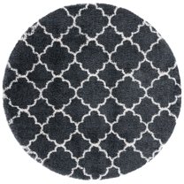 SAFAVIEH Hudson Jaye Plush Geometric Shag Area Rug, Dark Grey/Ivory, 7' x 7' Round