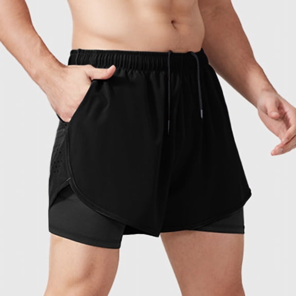 LOVZFMLL Athletic Shorts for Men with Lining, Breathable Comfy Side Mesh Sweatpants for Men Running Gym Training, Men's Workout Shorts Black M