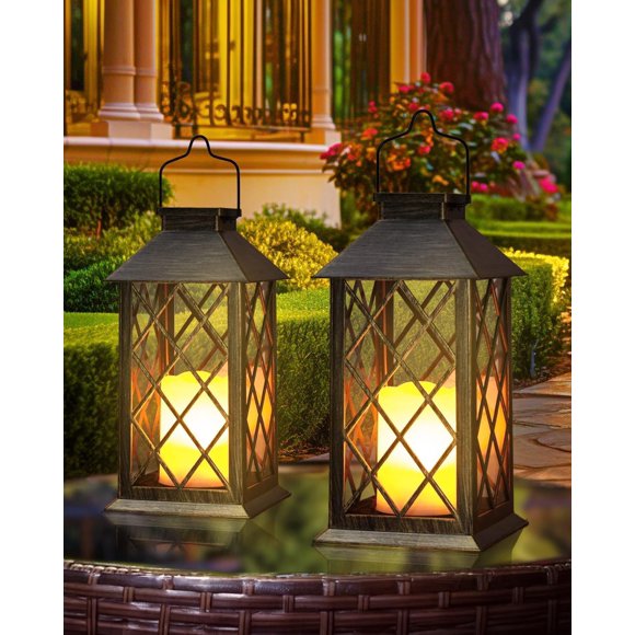 Faroles solares Otdair, 2 unidades, 36 cm, impermeables, estilo retro, LED