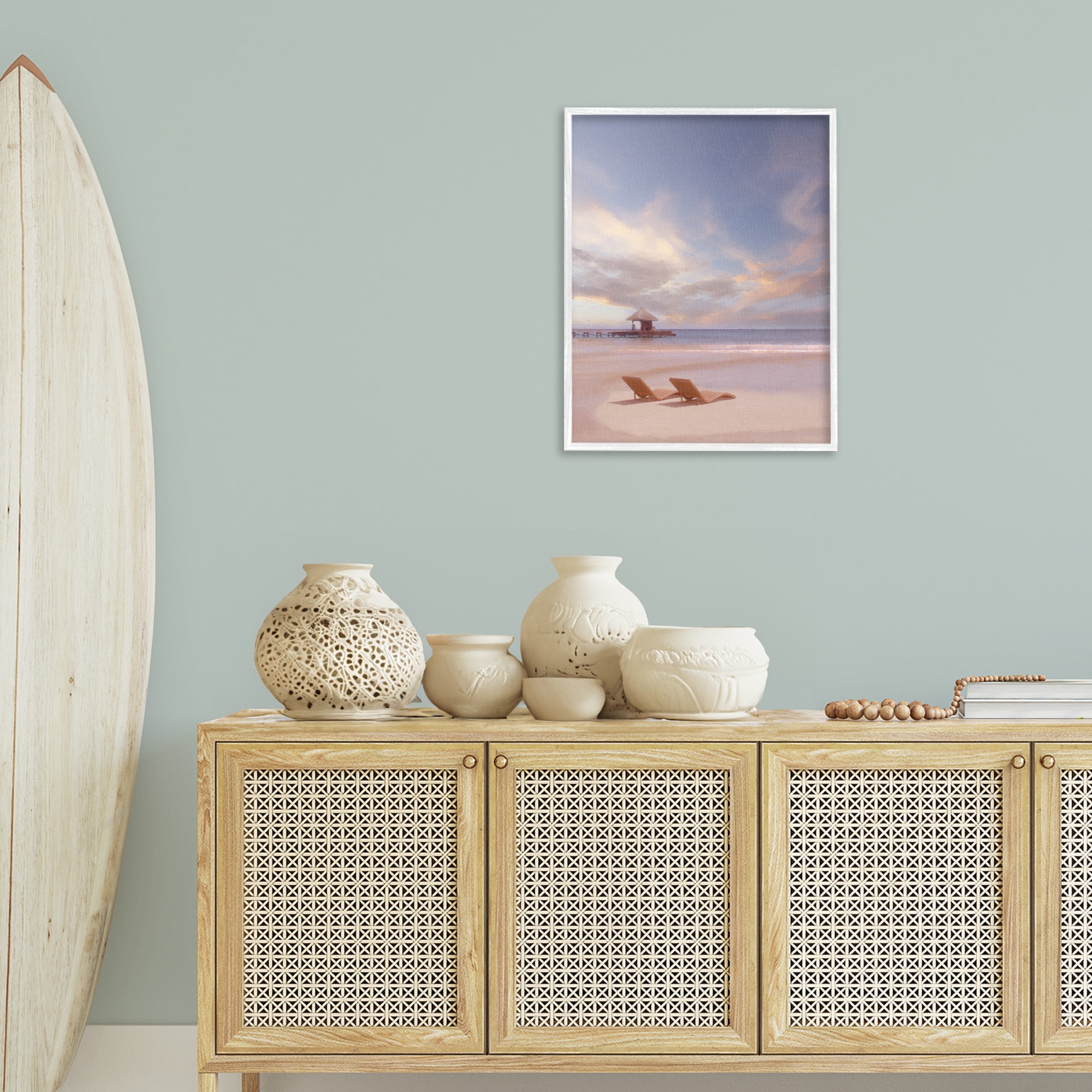 Stupell Industries Beside The Sea View Landscape Painting White Framed Art Print Wall Art, 24 x 30