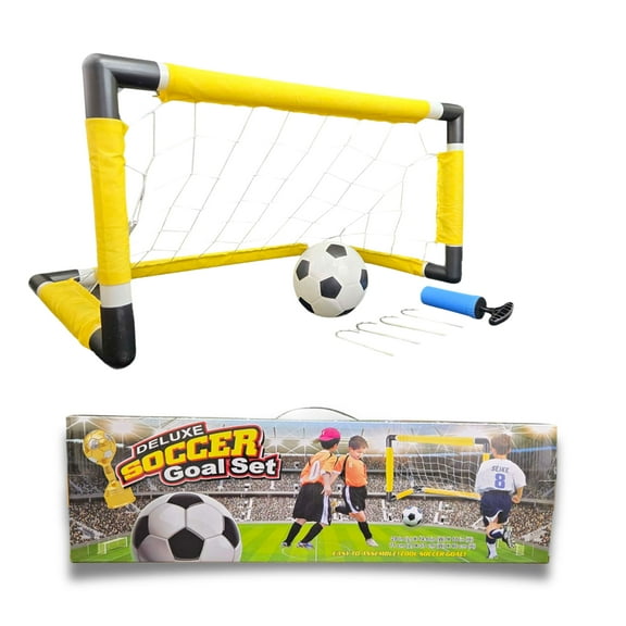Soccer Set Game Outdoor Toys for Backyard Fun Summer Play - Goal with Net, Ball, and Pump Included