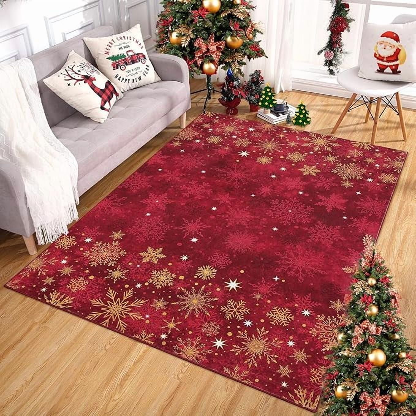 Christmas Red Gold and White Snowflake Winter Area Rug Rugs for Living Room Bedroom 5' x7'-Red