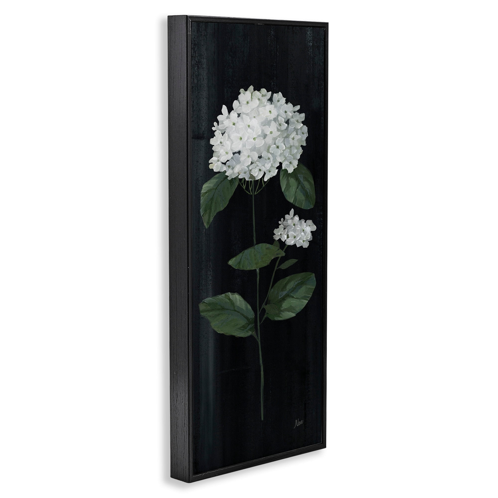 Stupell Industries Hydrangea Flower Blossom Distressed Dark Background Painting Black Framed Art Print Wall Art, Design by Nan