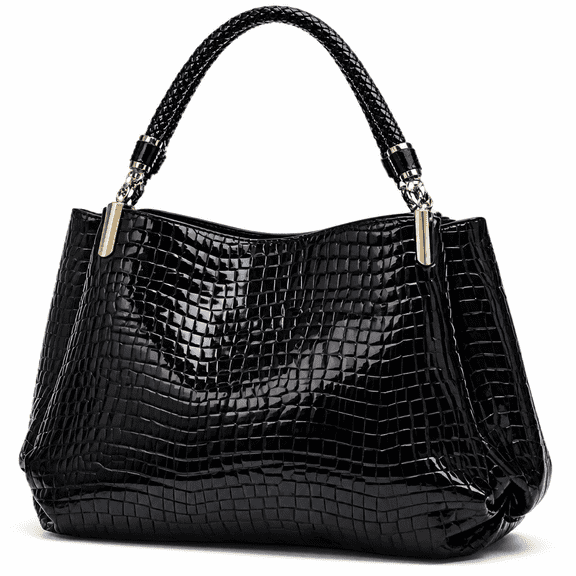 FLORNIX Tote Zipper Shoulder Bag Fish Print Patent Leather Purse for Women's Large Capacity Casual Handbag Work Date