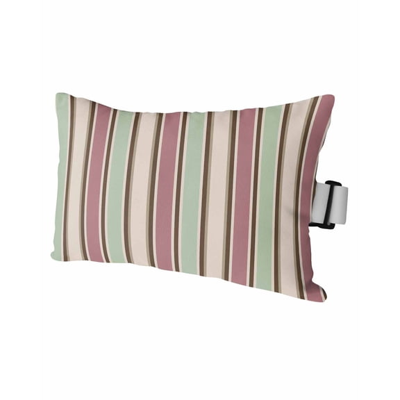 Stripe Outdoor Head Resting Pillows with Insert Vintage Stripe Pastoral Pink Green Abstract 1 Pack Waterproof Lumbar Pillows with Adjustable Elastic Strap for Patio Chaise Beach Chair, 11"x16"