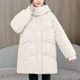 thumbnail image 2 of XPMWRP Women's Winter Thicken Puffer Solid Color Coat Warm Snow Quilted Jacket Casual Hooded Long Sleeve Fashionable Jacket White L, 2 of 7