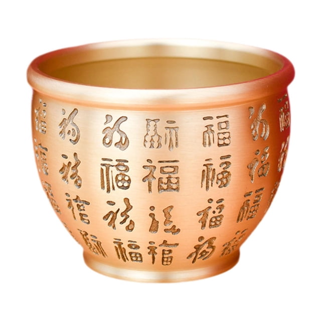 Cuenco del tesoro Feng Shui de 7,4 cm de altura con símbolo Fu para la riqueza y el dinero en el escritorio. Diámetro 95 cm.
