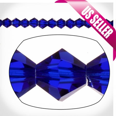 - Sapphire Blue Bicone Crystal Beads 4mm, 16-Facet Surface Cutted Crystals, 100cnt per string of 16 inchs