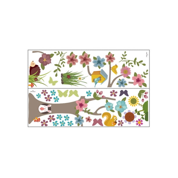 Injueey 2 piezas de pegatinas de pared de dibujos animados, calcomanía de flores para dormitorio, manualidades, papel tapiz de PVC, autoadhesivo, Decoración del hogar Injueey HA078798-00