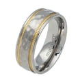 thumbnail image 2 of 7.5MM Comfort Fit Titanium Wedding Band Hammered Center Gold Tone Milgrain Titanium Ring (Size 5 to 12), 2 of 5